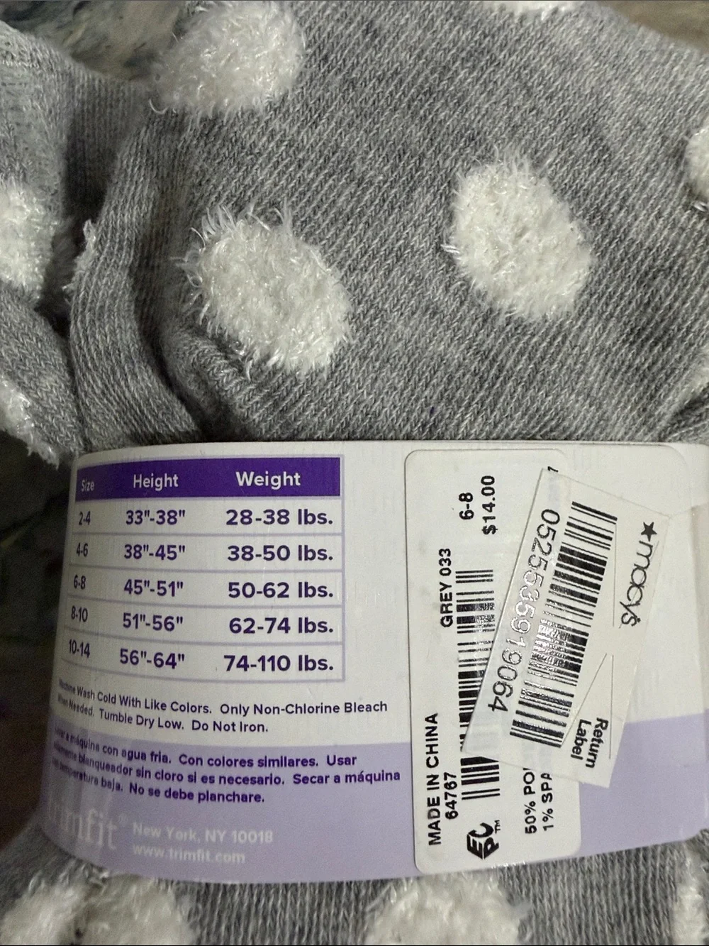 Carter's Gray Tights with White Fuzzy Polka Dots - Trimfit